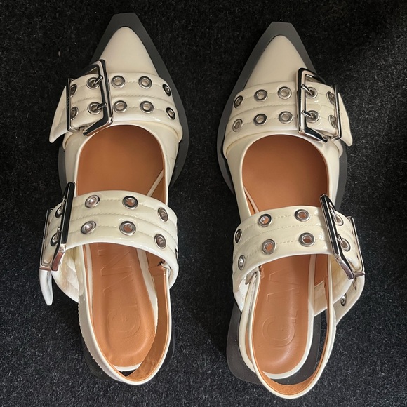 NWOT GANNI Wide Welt Buckle Ballerina Flats - Picture 2 of 6